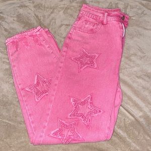 Pink colored denim jeans from Shein